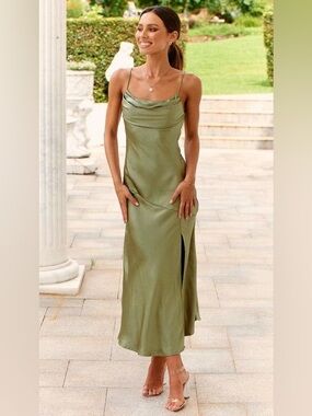 Billy J Celina Midi Dress, Sage, Satin Bridesmaid Dress, US 10, NWT (Sealed)